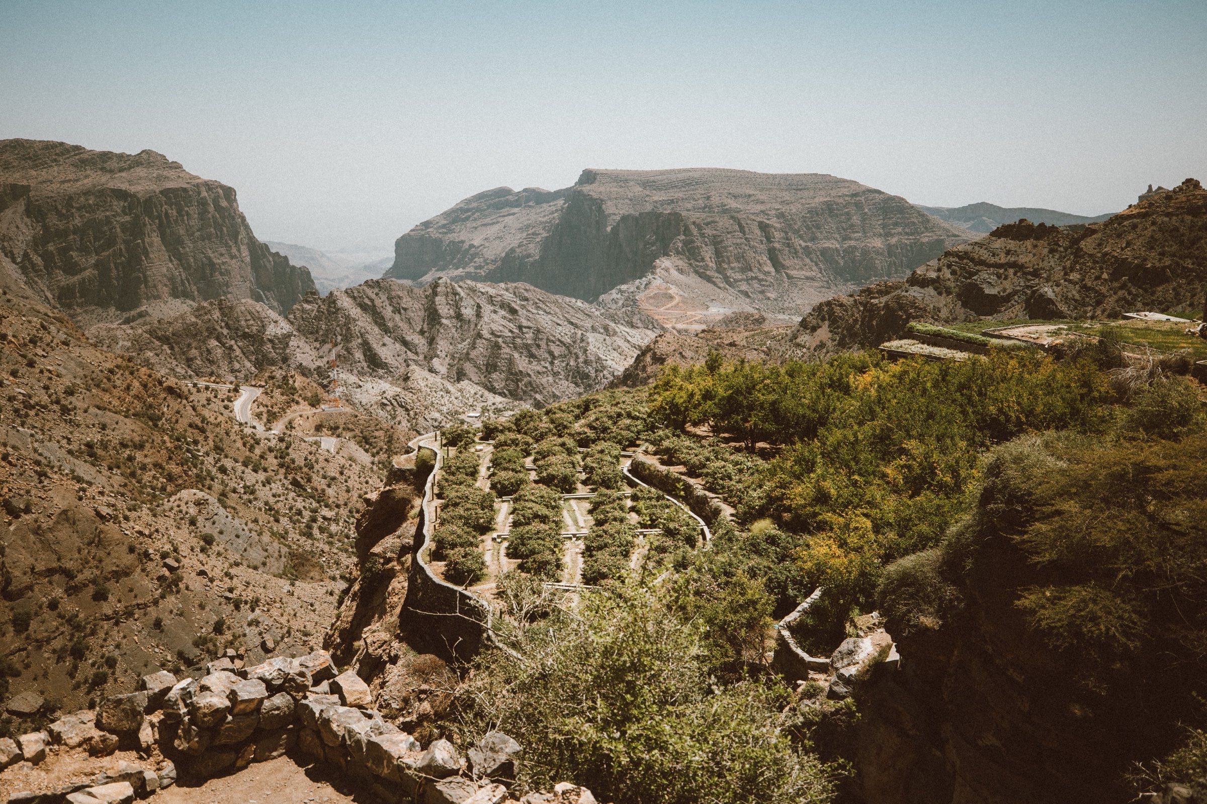 Mountain range, valley and dunes in Oman